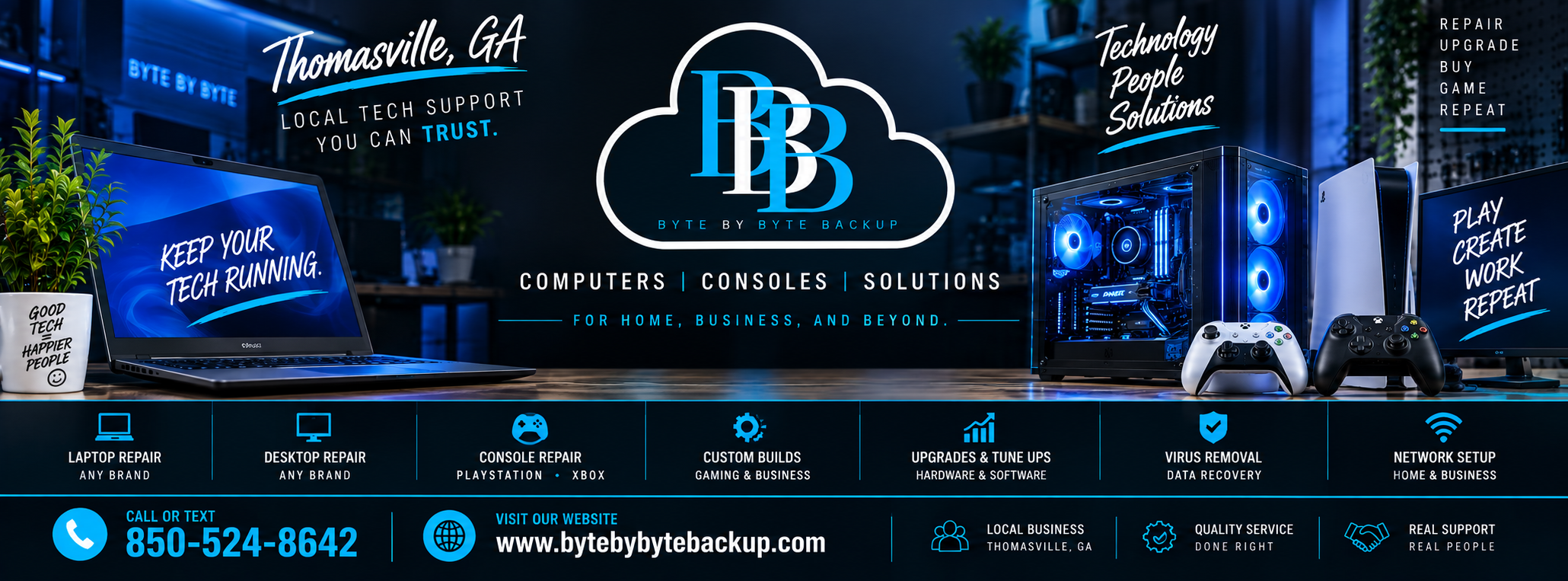 Byte By Byte Backup technology support, computer and console services in Thomasville, Georgia